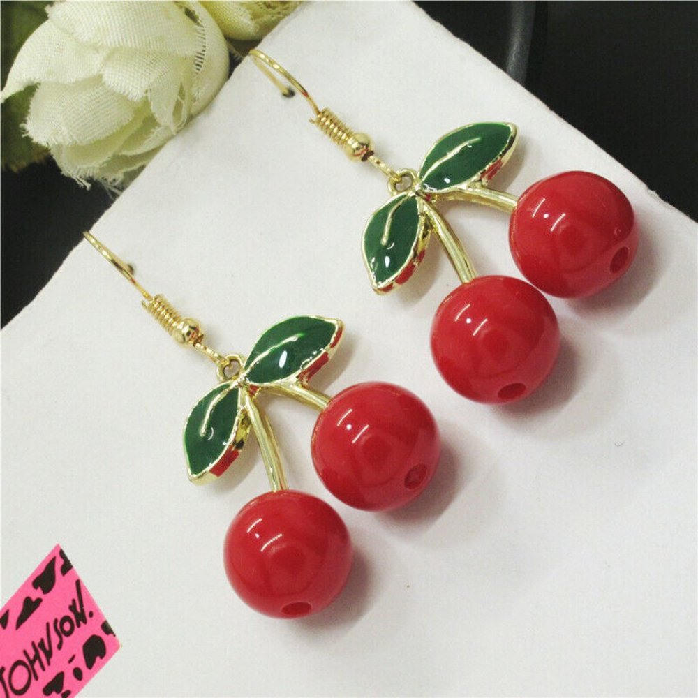 ** SALE ** BRAND NEW ** Betsey Johnson Sweet Cherry Earrings - Picture 2 of 2